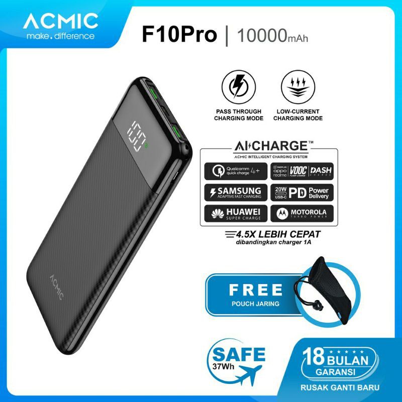 PowerBank Acmic P10PRO Q10PRO C10PRO F10PRO W10PRO Power Wing 10000mAh Quick Charge 3.0 + PD 18W