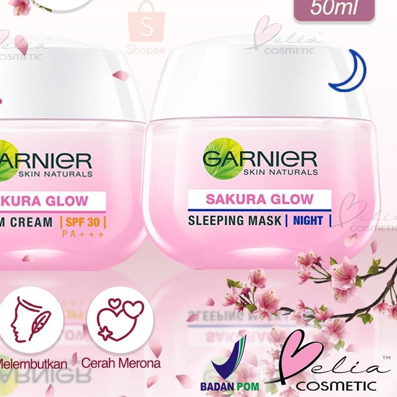➯ ❤ BELIA ❤ GARNIER Sakura White Sakura Glow Whitening Serum Cream Day | Night Cream Krim Pagi Malam