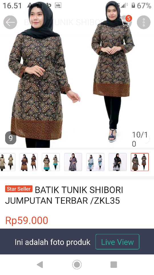 Batik Tunik Shibori Jumputan Terbar /zkl35 Yelbor Navbor / Merkunhi / Original..p