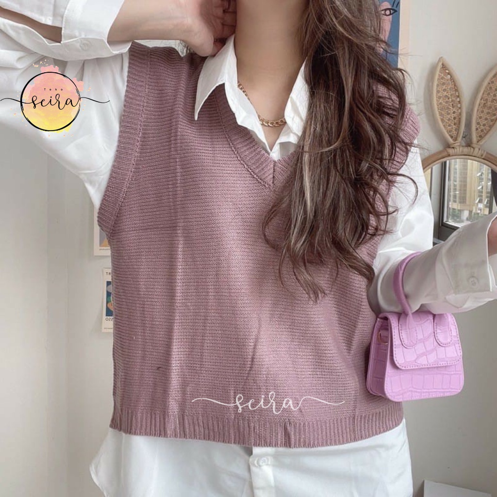 [BISA COD] Kani Vest Rompi Basic Rajut / Outer Knit V  Neck / Rompi Kani / Vest Kani / Outer Rajut Kani / V Vest / Vest V Neck Kani