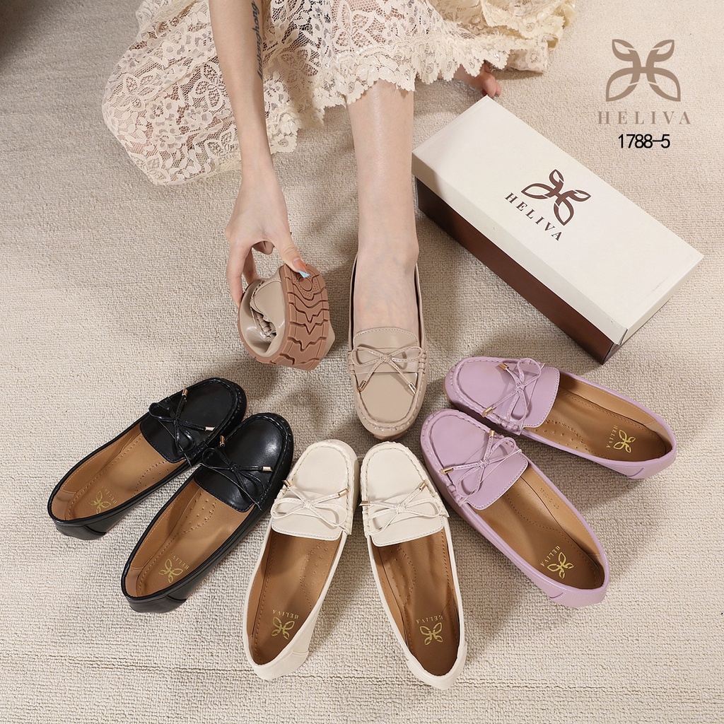 HELIVA SERA Loafer Flat Shoes Pita Depan Bahan Kulit 1788-5 Original Brand