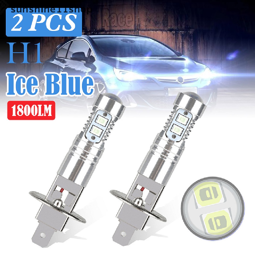 Sho 2 Pcs Lampu Utama Kendaraan Tipe LED H1 8000K 100W Super Terang Warna Biru Es