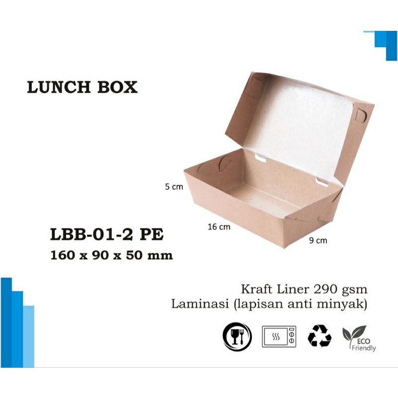 

(isi 5pcs ) LUNCH BOX KARDUS MAKANAN KOTAK ROTI NASI MARTABAK (M) 16x9x5 cm KRAFT 290