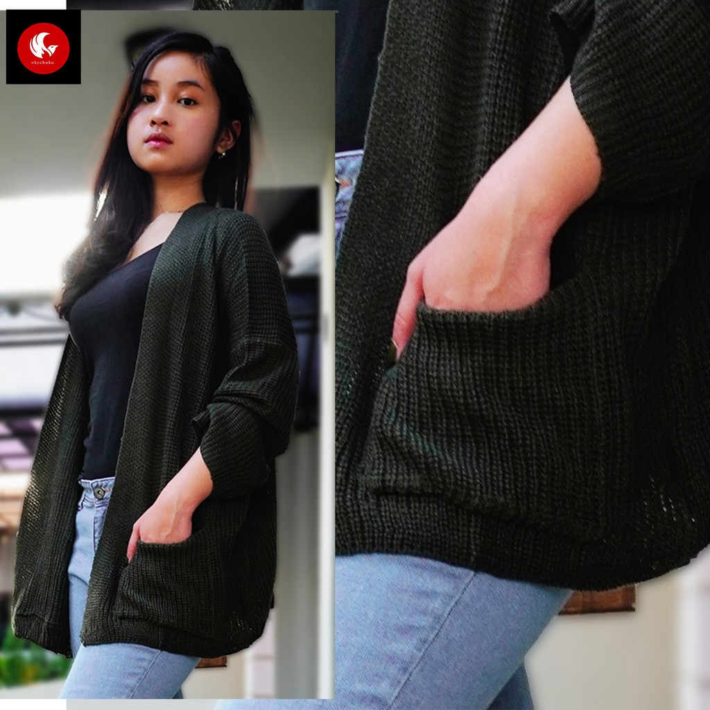 OKECHUKU Oversize Lavella Kardigan Wanita Outer Wanita Cardigan Rajut-Hijau Army