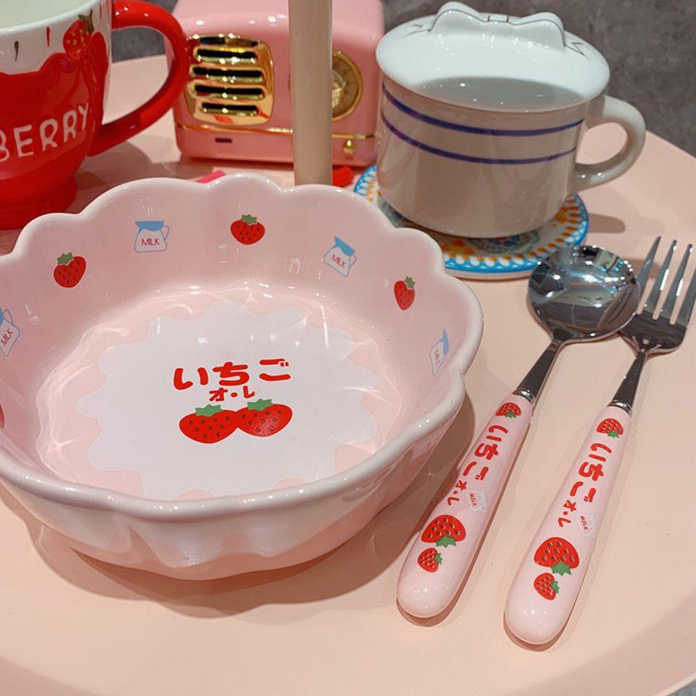 Populer Sendok Garpu Set Travel Lucu Strawberry Alat Makan Stainless Steel