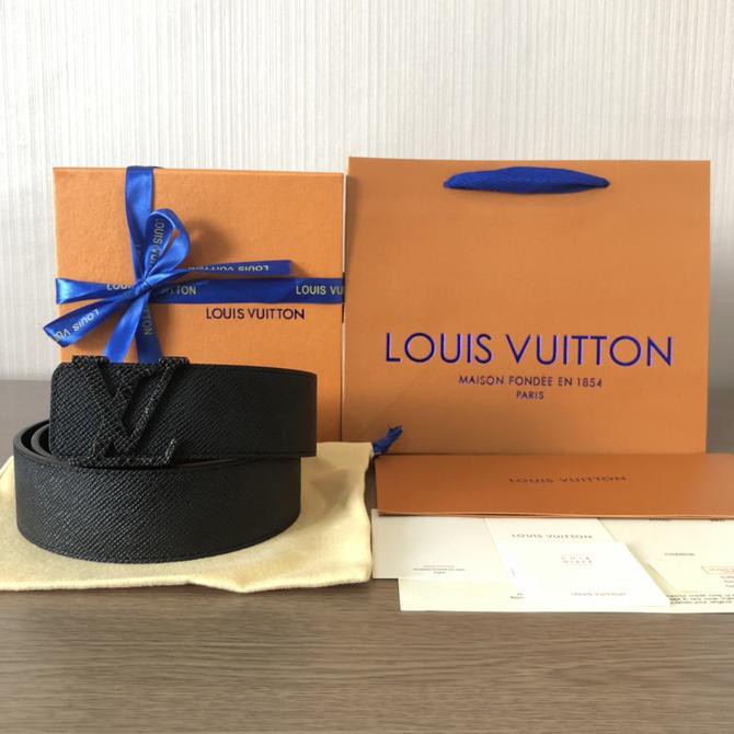 Jual Gesper pria Sabuk pria Ikat pinggang kulit SABUK LOUIS VUITTON LV BELT TAIGA FULL BLACK MIRROR