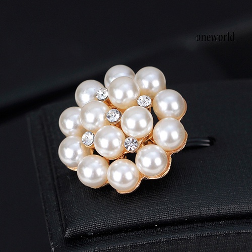 OW@ Flower Rhinestone Imitation Pearl Brooch Pin DIY Bridal Wedding Bouquet Decor