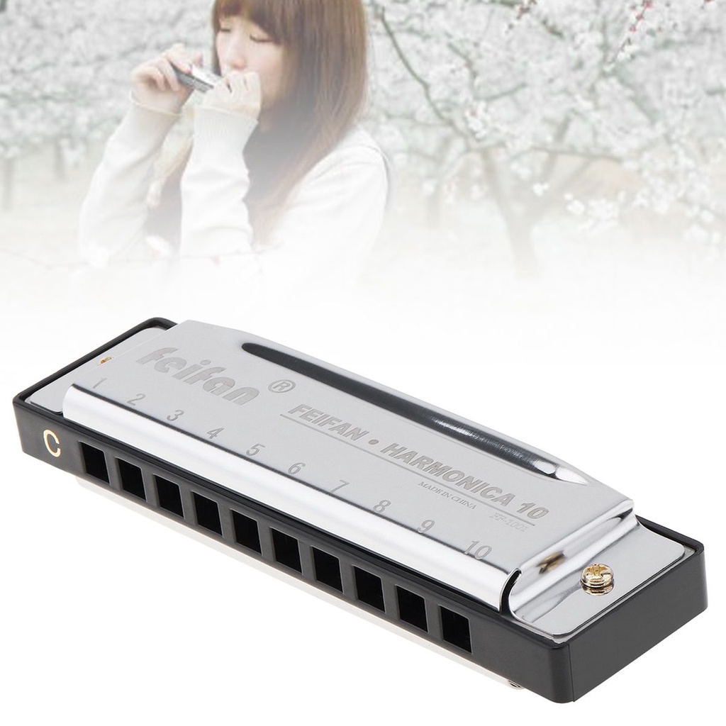 Harmonika 10 Lubang 20 Nada Blues Nada C 8K Bahan Titanium Dengan Case