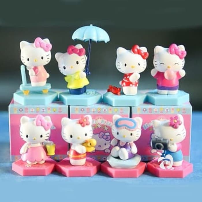 Hello Kitty umbrella Box topper kue cake figure Set 8 Mainan  Toppers DA418