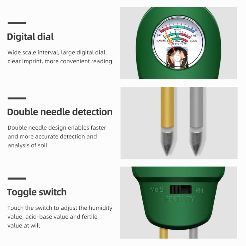 PH Meter Tanah 3 in 1 Alat Ukur Kelembaban &amp; Kesuburan &amp; Ph Tanah