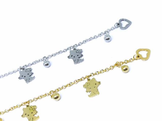 Gelang titanium wanita warna emas model hello kitty