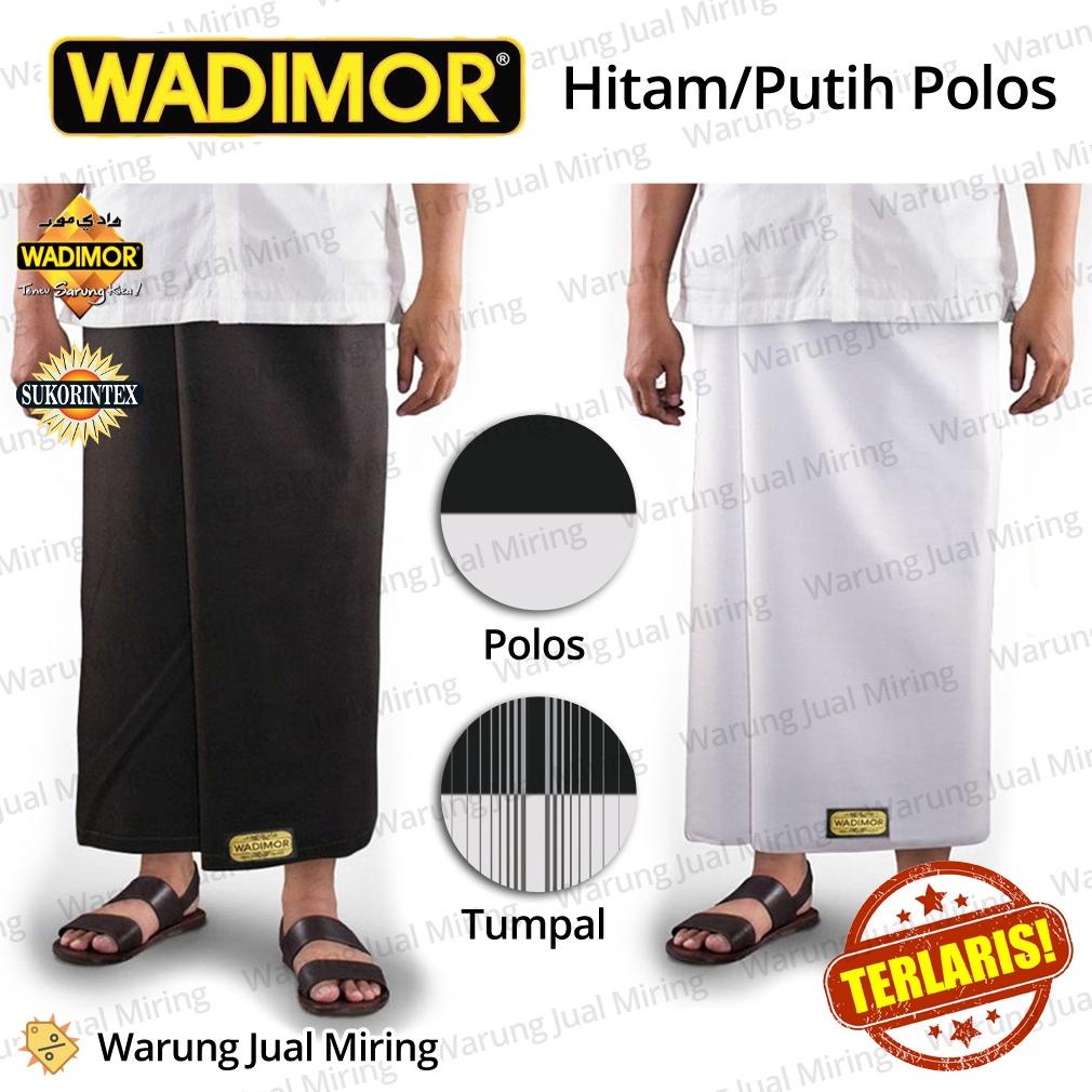 SARUNG WADIMOR HITAM PUTIH POLOS TUMPAL GARIS SALUR KAIN SAMPING KATUN TENUN MUSLIM DEWASA PRIA LAKI