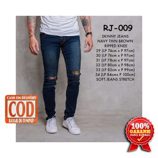  CELANA  JEANS PRIA  SOBEK PENSIL SLIM FIT DENIM RIPPED BIRU  