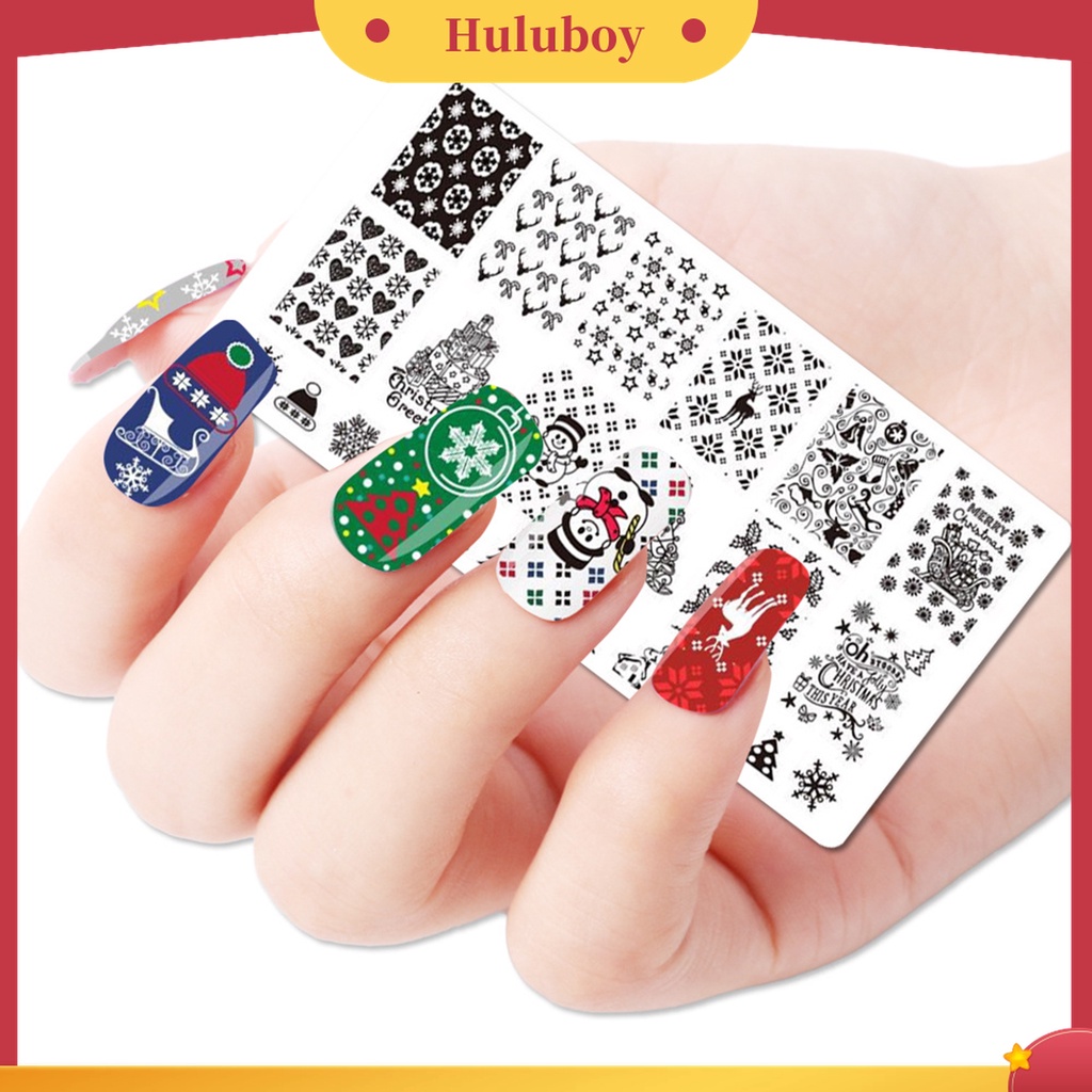 Huluboy Huluboy♡ Plat Stempel Kuku Bahan Stainless Steel Tema Natal Untuk Manicure