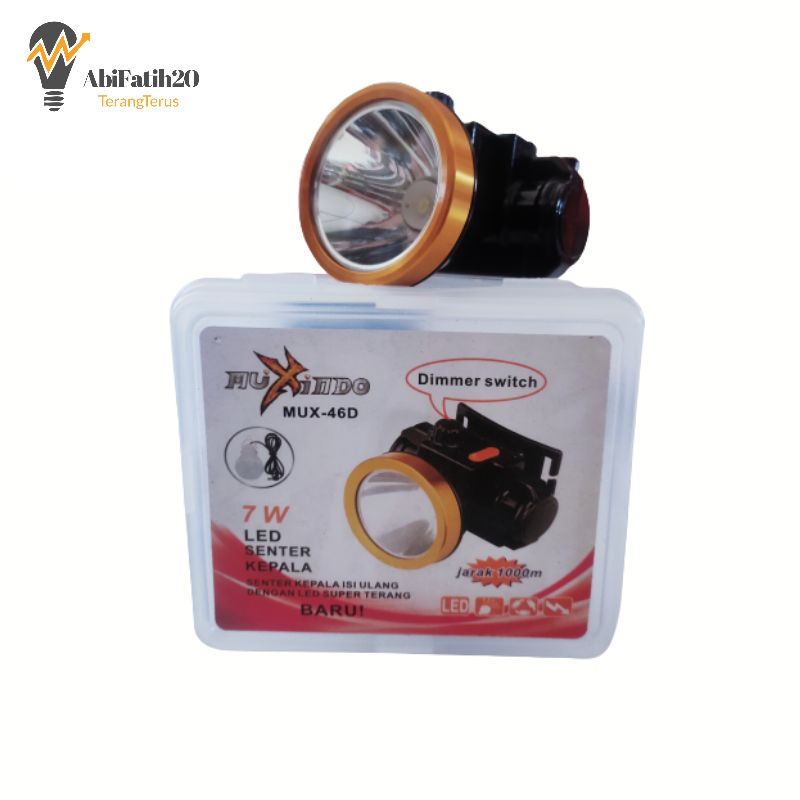 Senter kepala/lampu kepala LED muxindo 7W,7 watt gratis bohlam dan charger