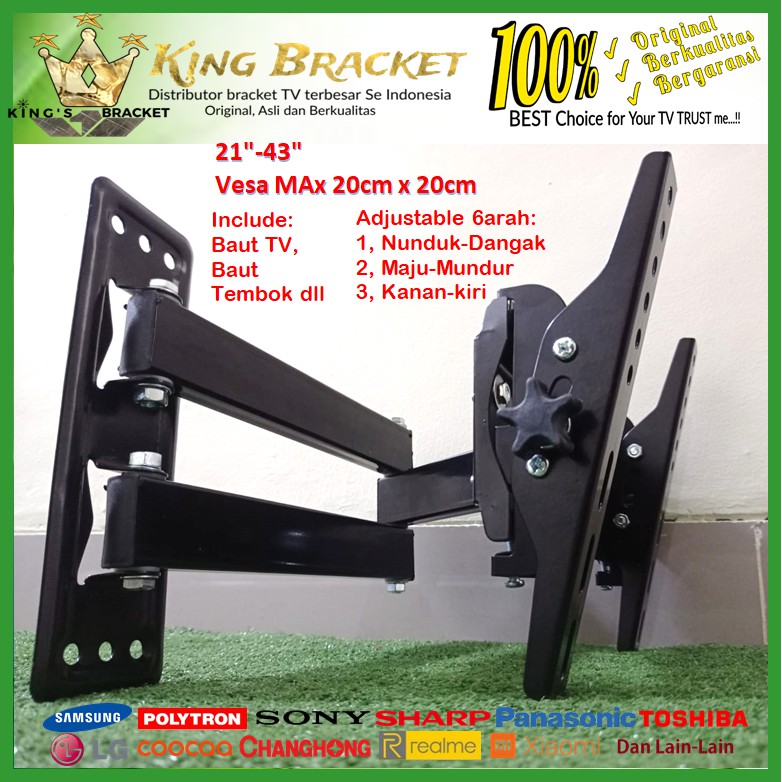 Bracket TV universal 14 s/d 43 inch 6 ARAH  FULL BESI (IMPORT QUALITY) GARANSI 100% ORI