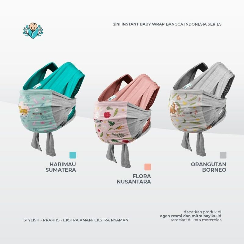 Geos 2in1 Bayiku.id Instan Baby Wrap IBW Bangga Indonesia Gendongan bayi anak gendongan kaos