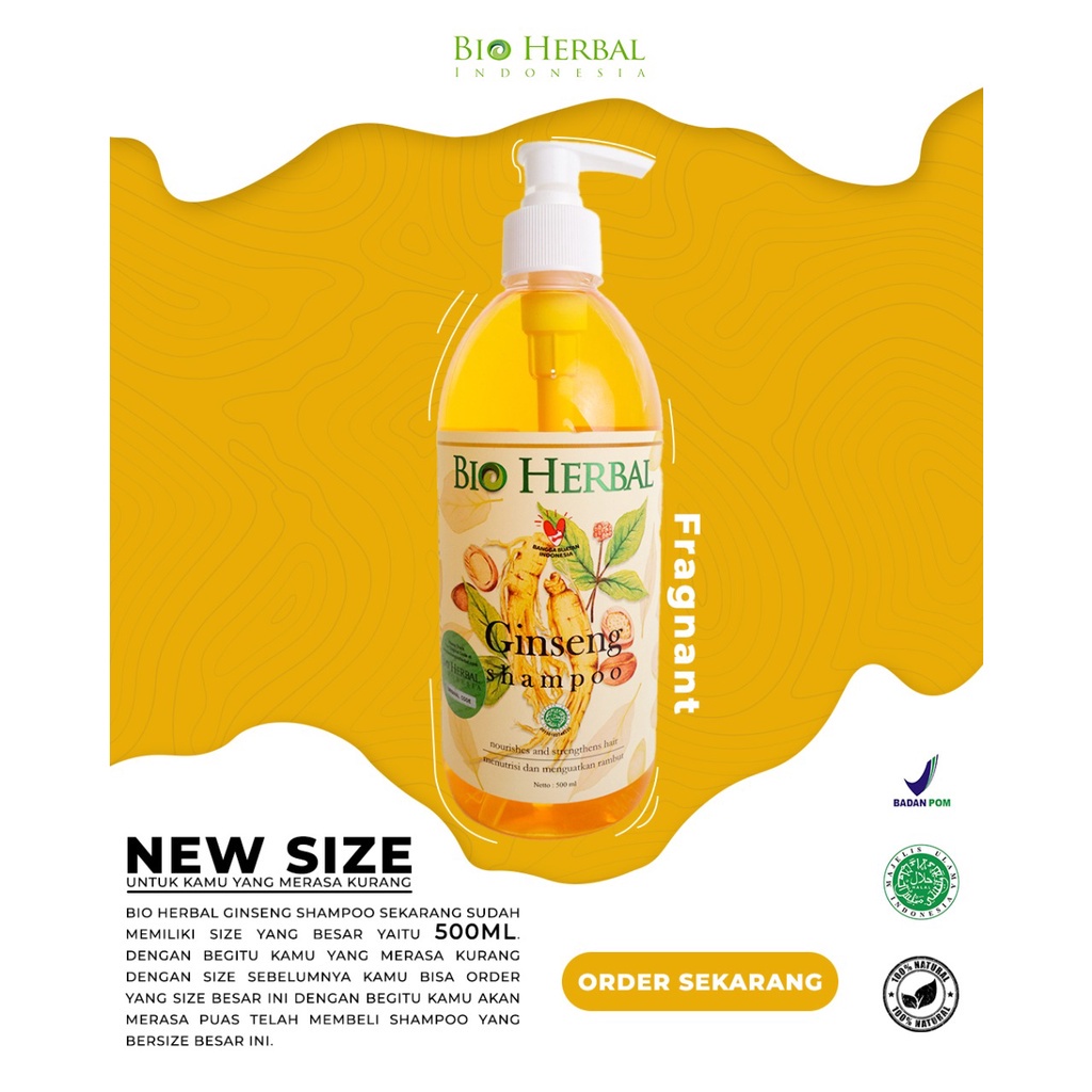 Bio herbal Sampo Ginseng Perawatan Kecantikan Rambut Lembut Lebat &amp; Hitam New Size - 500ml Original BPOM