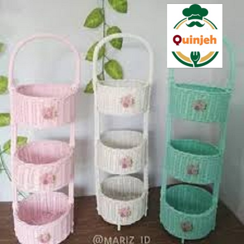 ibs unique Rak susun 3 keranjang rotan tempat bawang Rak rotan plastik