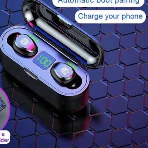 ◌ Headset Bluetooth TWS F9-5 LED Smart Display With Powerbank - Headset bluetooth TWS F9-5 ➺