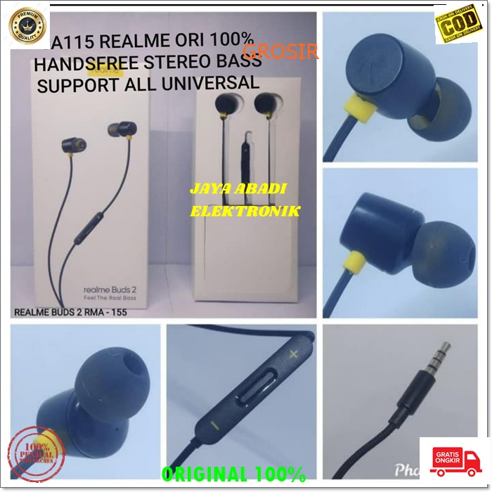 J115 REALME HANDSFREE EARBUD MUSIK CALL AUDIO DOUBLE BASS DUAL BASS MIC KABEL ERAPHONE HANDPHONE AUDIO SUARA SMULE KARAOKE MULTI UNIVERSAL BISA UNTUK SEGALA JENIS HANDPHONE PC TAB LAPTOP DLL TERDAPAT UNTUK TELPON DAN TOMBOL VOLUME UNTUK MENGATUR SUARA