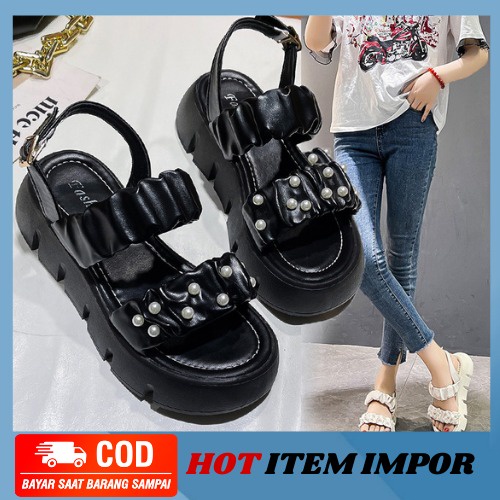 FREE KOTAK SEPATU !!! COD TERMURAH ORIGINAL Wedges Sandal Tali Wanita Impor MB63-SW01