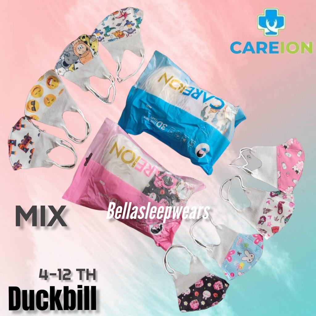 CAREION PACK MIX 50 PC - MASKER ANAK KIDS DUCKBIL 3PLY CHILD 3PLY BOY GIRL