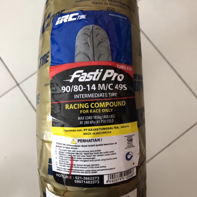 BAN LUAR MOTOR IRC TUBLES 90/80-14 FASTI PRO