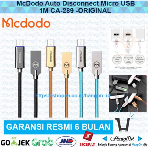 Kabel Usb McDodo Auto Disconnect Micro USB QC 3.0 Data Cable 1M CA-289 -ORIGINAL - black grey