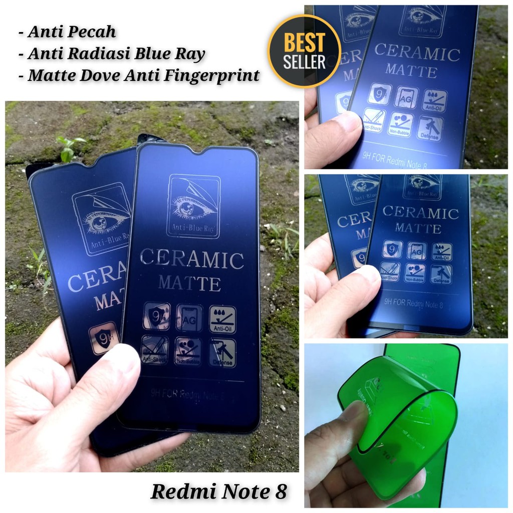 Tempered Glass Redmi Note 8 Ceramics Blue Matte Anti Radiasi Fingerprint  Teknologi terbaru
