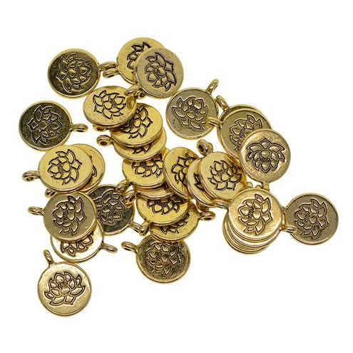 Lotus Flowerprint Round Charms - Charm Bulat Motif Lotus (10pcs)