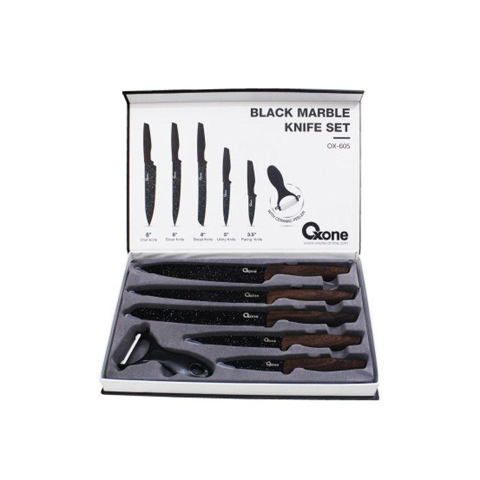 Oxone Pisau Set Pisau Dapur Oxone OX605 Black Marble Knife Set