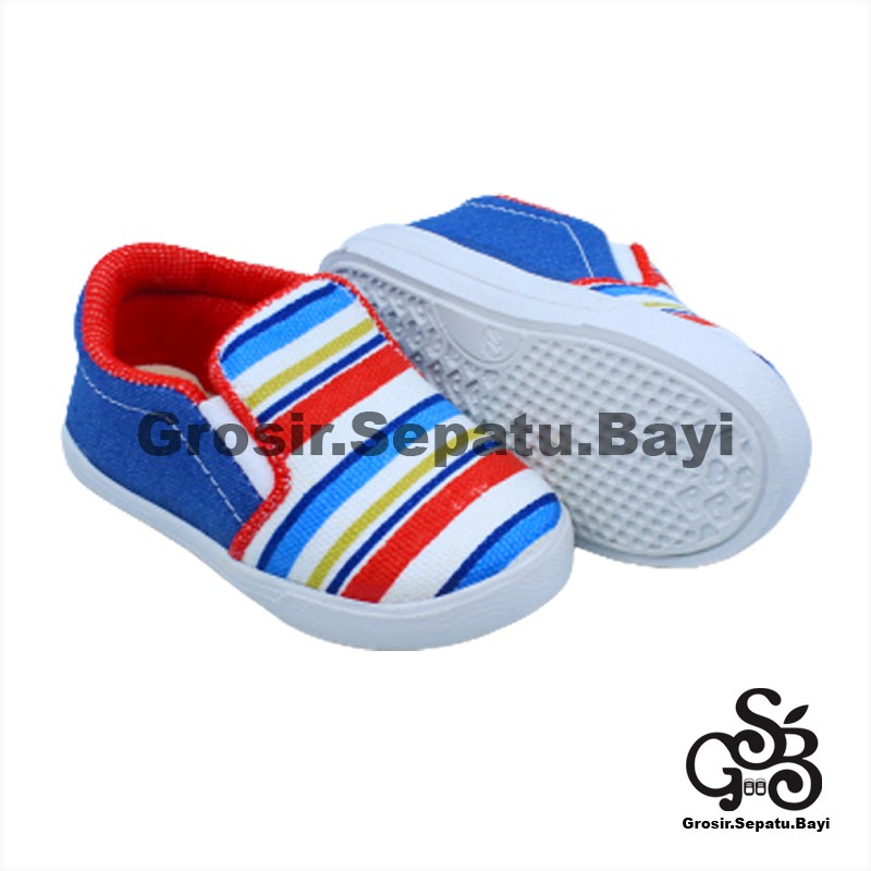 sepatu anak perempuan laki laki slip on motif Rainbow Biru