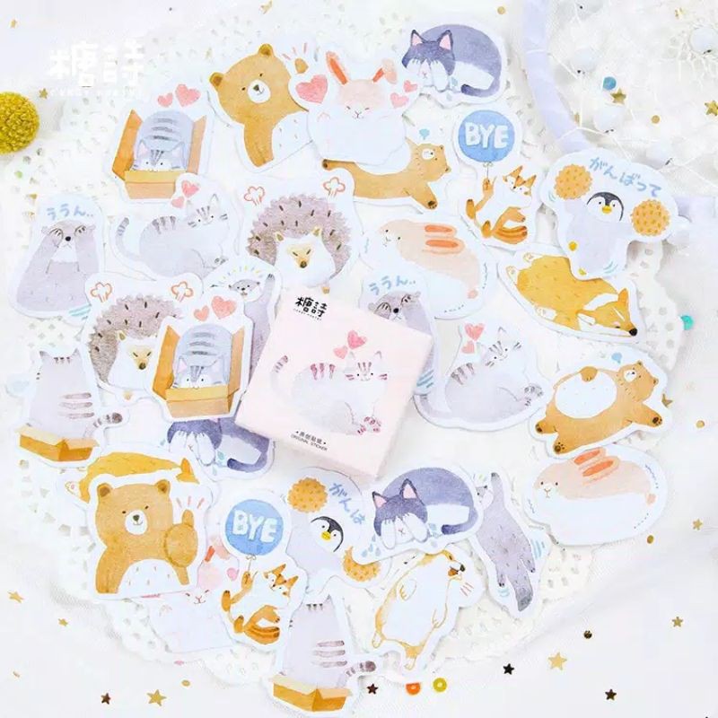 

[45 pcs] Sticker deco / sticker box binatang hewan kucing lucu aesthetic stiker set journal bujo tumblr