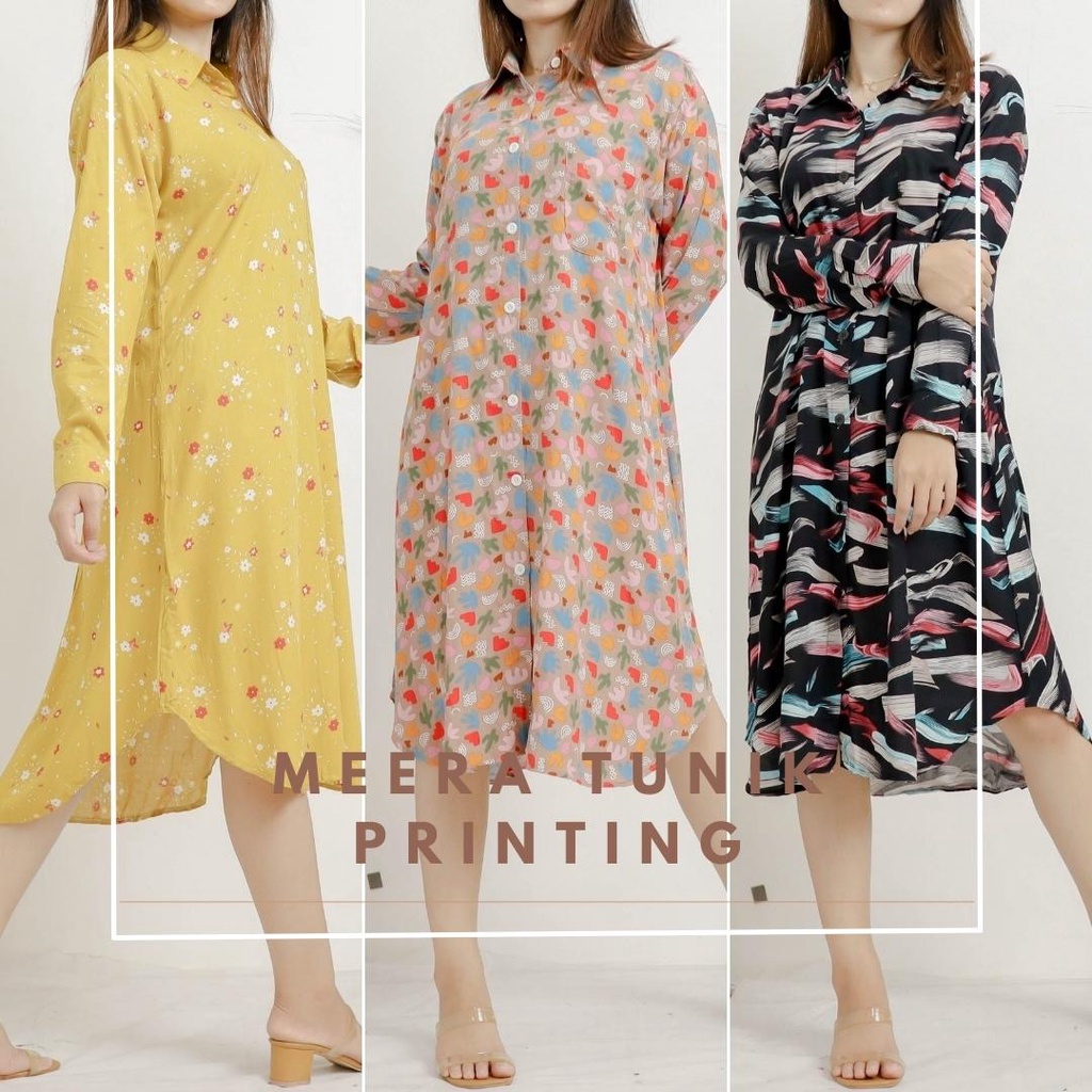 MEERA Button Tunik Printing Rayon Motif