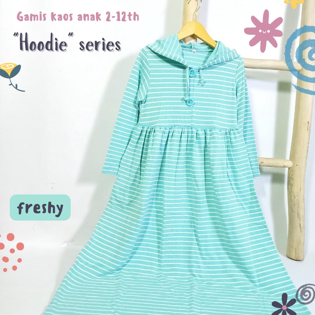 GAMIS KAOS ANAK 6-12 th (HOODIE series)/ GAMIS ANAK HARIAN (BAHAN KAOS SEDANG-TEBAL)