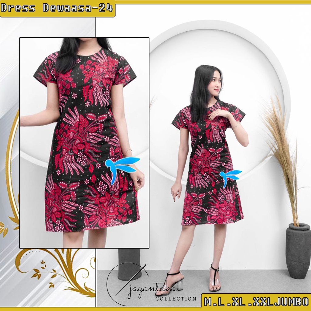 Batik Dress Natal - Batik Wanita Ukuran Jumbo - Dress lengan Pendek-XXXXL/4L Motif Mahima