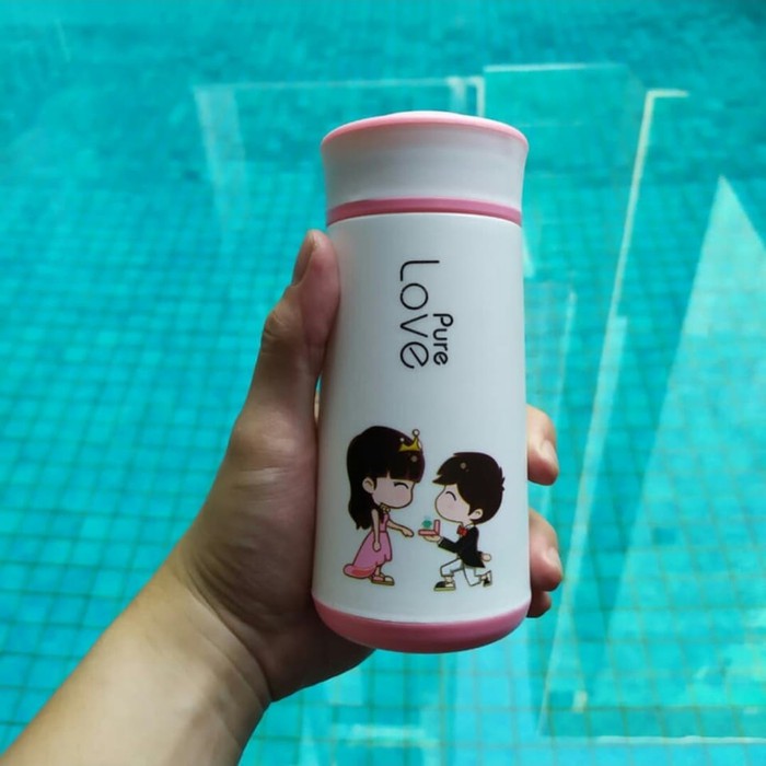 Botol Minum Kaca Pure Love 350 ML (Free bubble tebal)