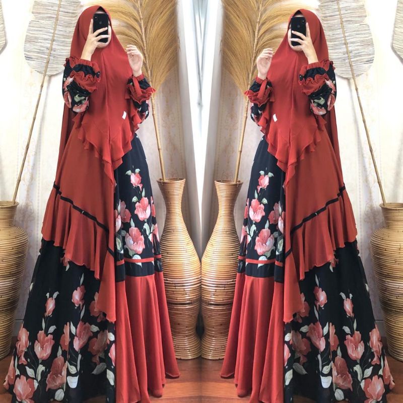 gamis syari amira bata cantik keren mewah layer tumpuk pesta premium branded real pict original u2c