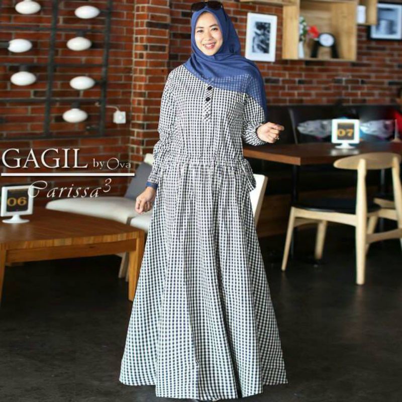 Gamis gagil kotak kotak katun adem  bisa cod