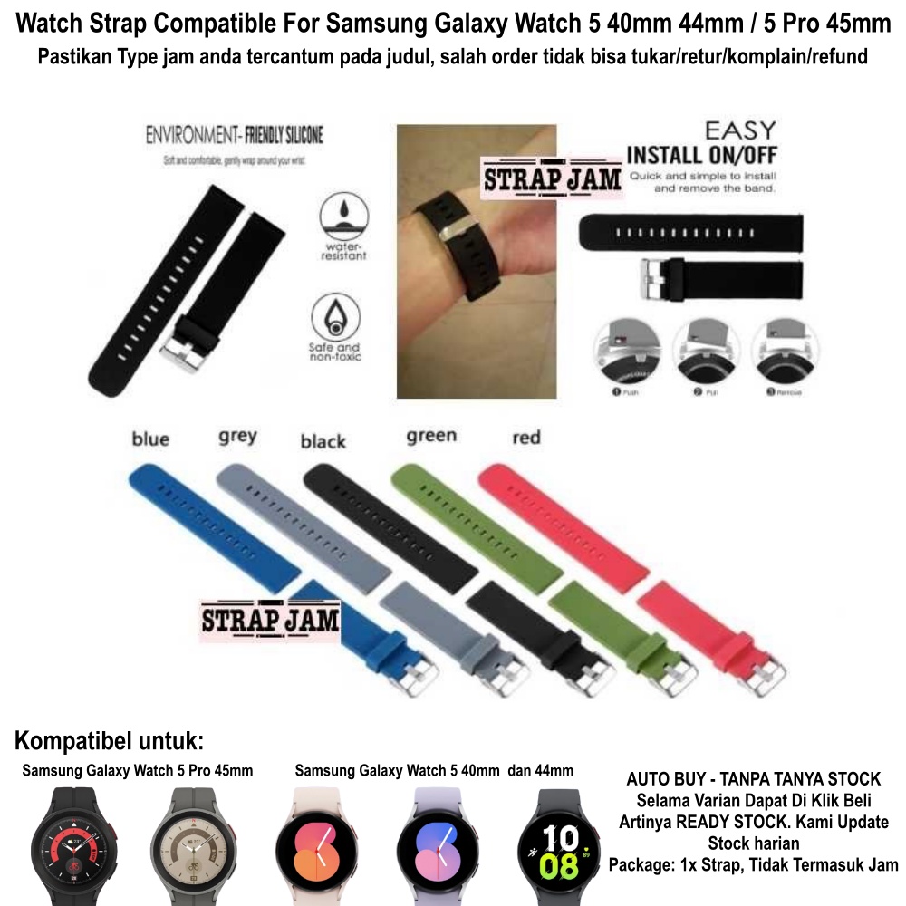 Strap Samsung Galaxy Watch 5 40mm 44mm Pro 45mm - Tali Jam 20mm Silikon Polos Silver Buckle