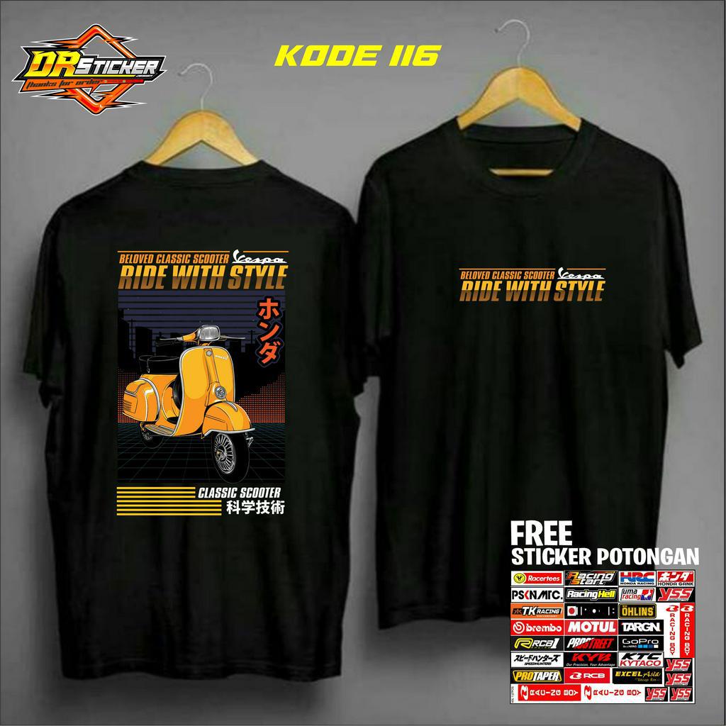 (Bayar Ditempat) Kaos Kopdar Vespa Matic // Kaos Pria Wanita Modifikasi Vespa Ride Whith Style