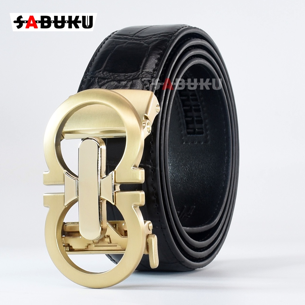 Ikat Pinggang Pria Tipe Rel MenBeltGesper Kulit Pria Asli Pria Sabuk Mewah elegant Free Box - 115