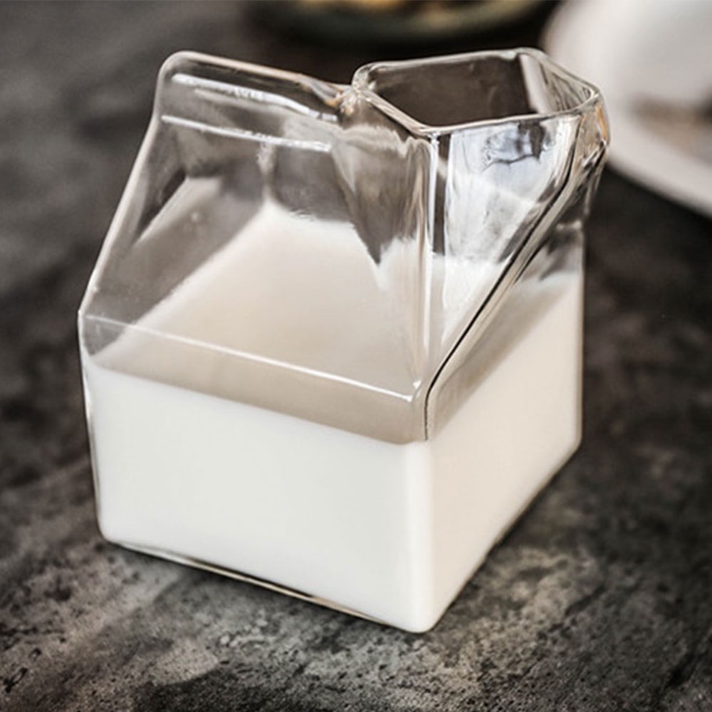 Gelas Kaca Susu Borosilicate Glass Design Milk Box 300ml