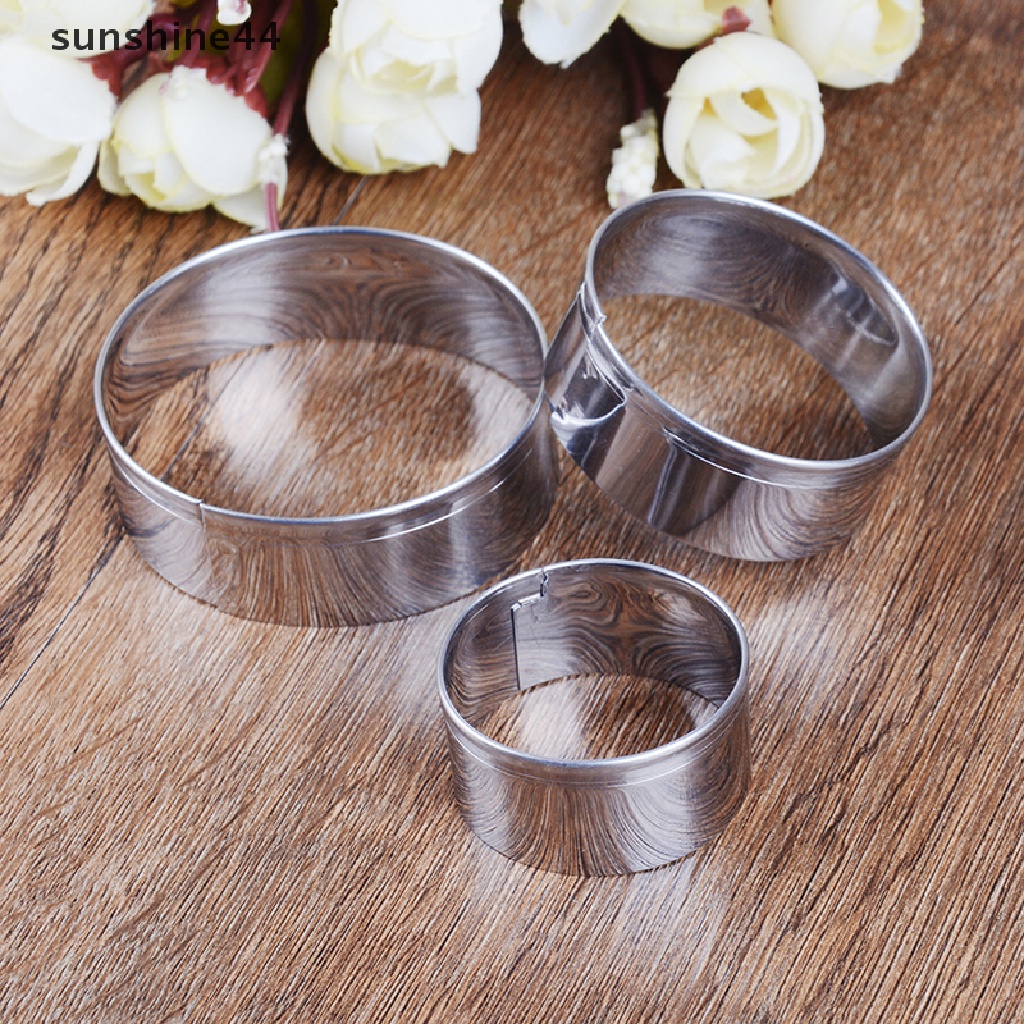 Sunshine 3pcs / set Cetakan Pemotong Biskuit / Kue Bentuk Bulat Bahan stainless steel