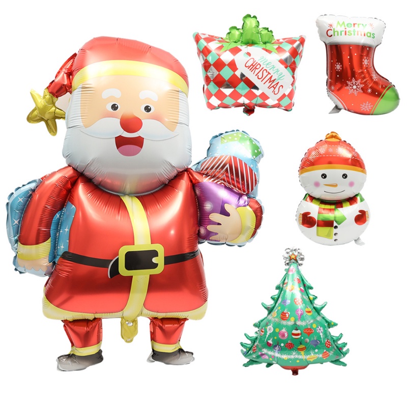 Balon Foil Desain Kartun Santa Claus Snowman Pohon Natal Ukuran Besar Untuk Dekorasi Pesta