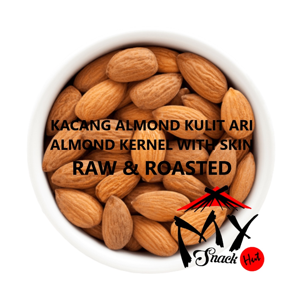 KACANG ALMOND BIJI ARI 50GR - RAW ROASTED TOASTED WHOLE KERNELS UTUH MENTAH PANGGANG NUTS WITH SKIN KULIT HALAL