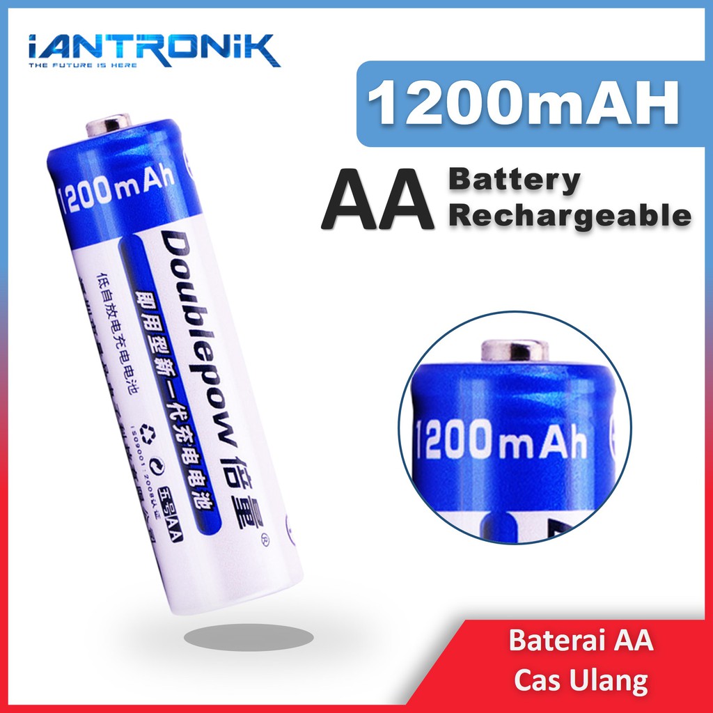 Baterai AA 1200mAh Cas Ulang DOUBLEPOW Battery A2 Recharge Batere Jam