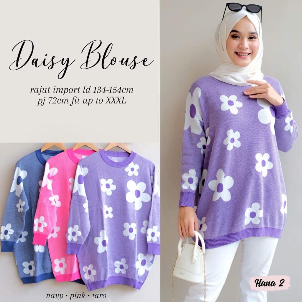 DAISY BLOUSE RAJUT JUMBO MOTIF BUNGA ORI HANA
