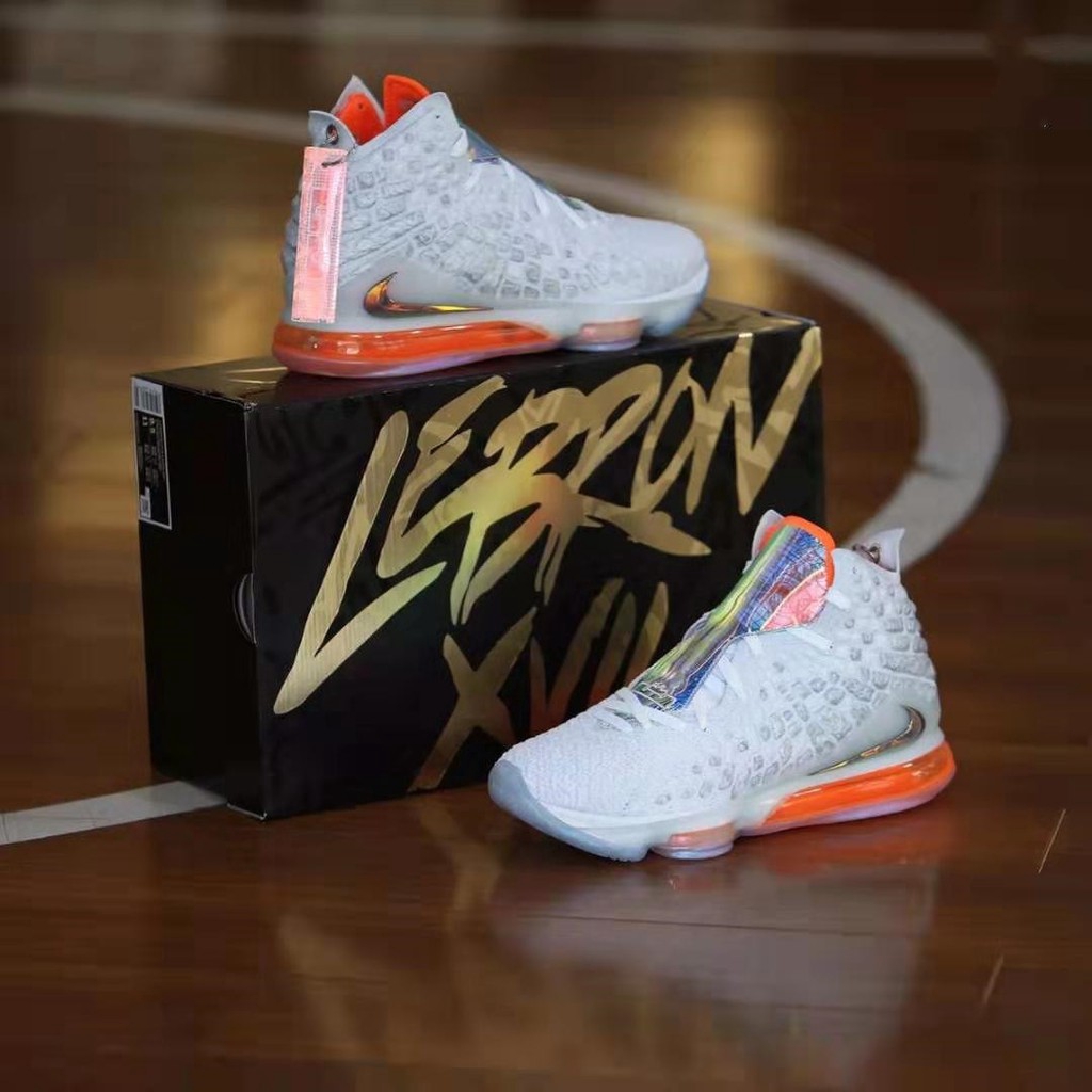 white and orange lebron 17